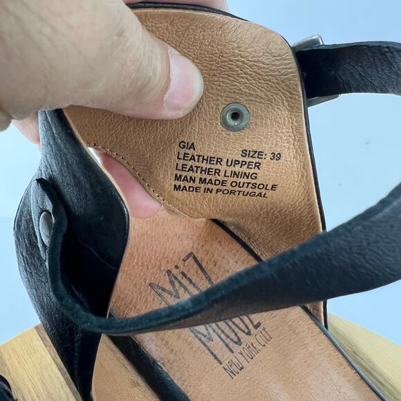 Miz Mooz Gia 39 Black Chunky Platform Ankle Strap Soft Leather Sandal Heel Boho - Picture 10 of 12